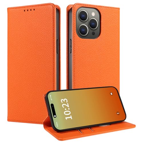 MOJIA Hülle für Xiaomi Poco F6 Pro, [Starker Magnetverschluss] Premium PU Leder Wallet Case Flip Handyhülle, Kartenhalter Multifunktionshülle. Orange von MOJIA