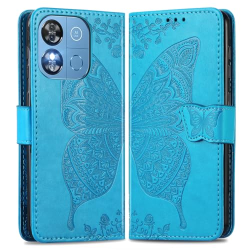 MOJIA Lederhülle für Oukitel C57S / C57 Pro, Hochwertige Leder Flip Wallet Handyhülle mit TPU Innenhülle und Kartenhalter [Geschenk Handgelenkriemen]. Blau von MOJIA