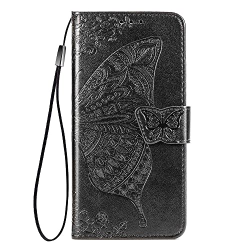 MOJIA Lederhülle für ZTE Blade V70 Vita / V70 Design, Hochwertige Leder Flip Wallet Handyhülle mit TPU Innenhülle und Kartenhalter [Geschenk Handgelenkriemen]. Schwarz von MOJIA