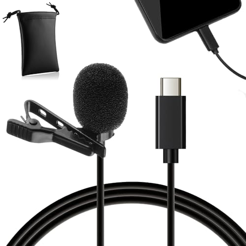 MOJOGEAR Pin-Mikrofon mit USB-C-Anschluss – 3 Meter langes Kabel – Ideal für Interviews, Vlogs, Vorträge, Dokumentationen – Schwarz von MOJOGEAR