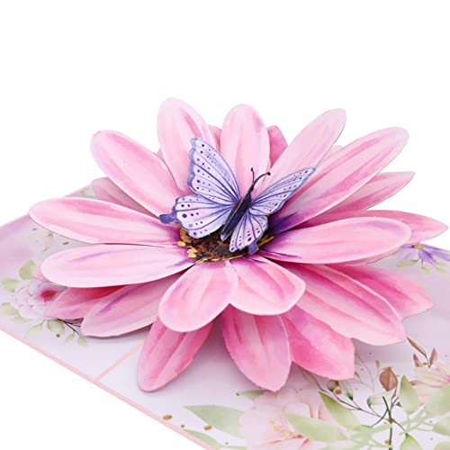 MOKIO® Pop-Up Blumenkarte – Blume mit Schmetterling – 3D Grußkarte zum Geburtstag, zur Genesung oder als Geburtstagskarte, Blumenkarte mit Umschlag von MOKIO