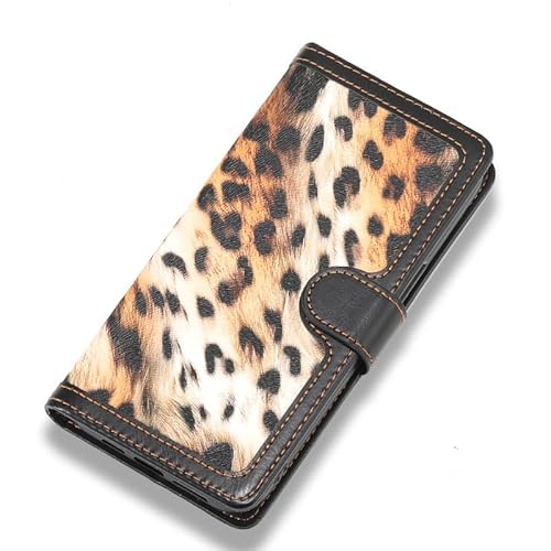 MOLANLAN Hochwertige Klapphülle aus PU-Leder für iPhone 15Pro Max/15 Pro/15 Plus/15, Brieftaschen-Hülle, stilvolles Leopardenmuster, 3 Steckplätze, Kartenhalter (15 Pro Max, Gold) von MOLANLAN