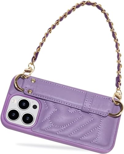 MOLANLAN Lederhülle für iPhone 15Pro Max/15 Pro/15, Armband-Stützfunktion, Schutzhülle, stoßfeste Schutzhülle für Damen und Mädchen (für iPhone 15Pro, Violett) von MOLANLAN