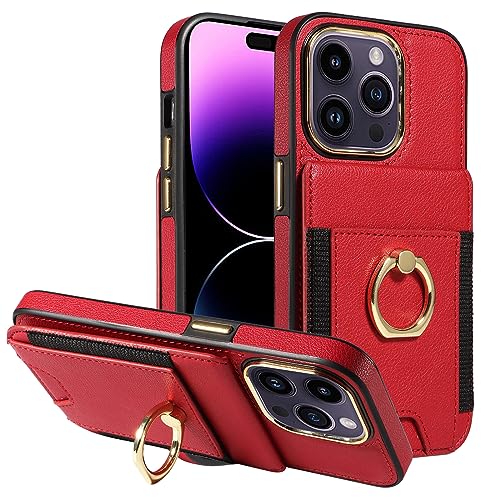 MOLANLAN Schutzhülle für iPhone 15 Pro Max/15 Pro/15 Plus/15, RFID-blockierend, Leder, mit Kameraschutz und Kartenschlitz, 15 Plus, 17 cm, Rot von MOLANLAN