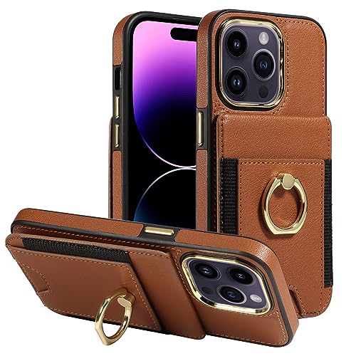 MOLANLAN Schutzhülle für iPhone 15 Pro Max/15 Pro/15 Plus/15, RFID-blockierend, Leder, mit Kameraschutz und Kartenschlitz, 15 Pro, 15 cm, Braun von MOLANLAN