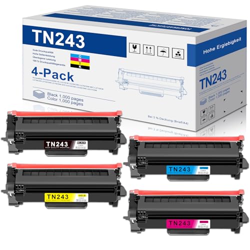 TN243 Kompatibel Toner für Brother TN 243 4Pack TN243BK TN243C TN243M TN243Y DCP-L3510CDW DCP-L3550CDW HL-L3210CW HL-L3230CDW HL-L3270CDW MFC-L3710CW MFC-L3730CDN MFC-L3750CDW TN243CMYK von MOLIMER