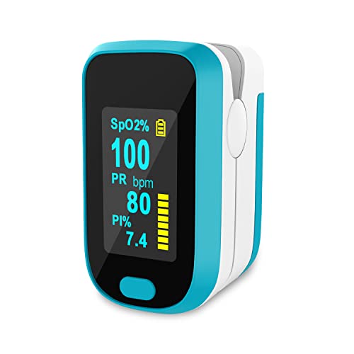 MOMMED Pulsoximeter, Sauerstoffsättigung Messgerät Finger, Fingerpulsoximeter mit Alarm zur Messung der Sauerstoffsättigung (SpO2), Pulsmesser für Kinder & Erwachsene, OLED Anzeige die sich mitdreht von MOMMED