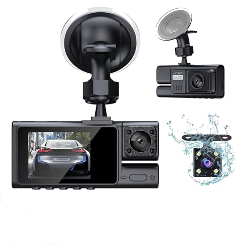 MOMOTOU 1080P Dashcam Auto 3 Kanal Vorne Hinten und Innen Autokamera mit Parküberwachung Bewegungserkennung Infrarot Nachtsicht G-Sensor Loop-Aufnahm Sichtwinkel(170°+120°+140°) (Mit Step-Down-Kabel) von MOMOTOU