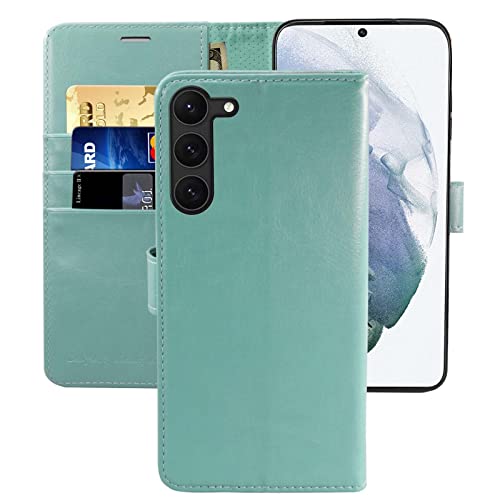 MONASAY Handyhülle Fit für Samsung Galaxy S23 5G 6.1 Zoll Hülle,[Schutzfolie][Kartenfach][Standfunktion][Magnet],Stoßfeste Schutzhülle,Premium Leder Flip Case, Minze von MONASAY