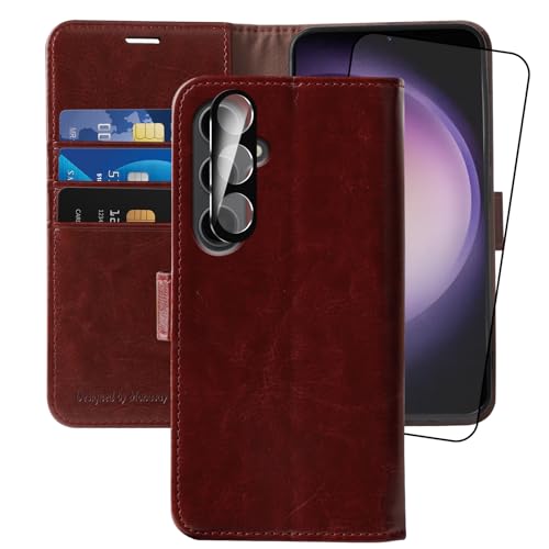 MONASAY Handyhülle Fit für Samsung Galaxy S24 5G 6.2 Zoll Hülle,[Schutzfolie][Kartenfach][Standfunktion][Magnet],Stoßfeste Schutzhülle,Premium Leder Flip Case,Burgundy von MONASAY