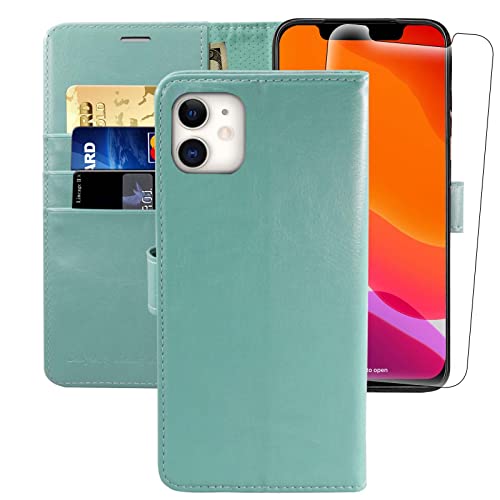 MONASAY Handyhülle Fit für iPhone 11 Hülle 6,1 Zoll,[Schutzglas][Verdicktes TPU][RFID Schützt][Kartenfächer][Standfunktion][Magnet],Stoßfeste Schutzhülle Klapphülle Flip Case, Mint von MONASAY