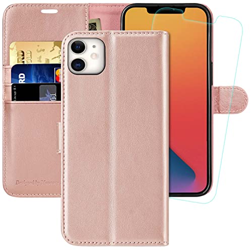 MONASAY Handyhülle Fit für iPhone 11 Hülle 6,1 Zoll,[Schutzglas][Verdicktes TPU][RFID Schützt][Kartenfächer][Standfunktion][Magnet],Stoßfeste Schutzhülle Klapphülle Flip Case, Rosagold von MONASAY