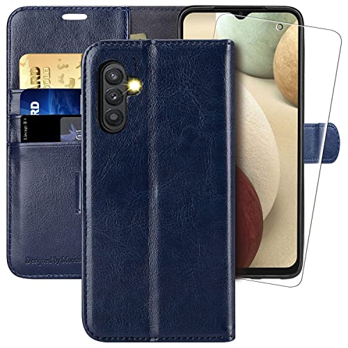 MONASAY Handyhülle Fit für Samsung Galaxy A54 5G 6.4 Zoll Hülle,[Schutzfolie][Kartenfach][Standfunktion][Magnet] Stoßfeste Schutzhülle,Leder Flip Case Klappbar Tasche Cover, Blau von MONASAY