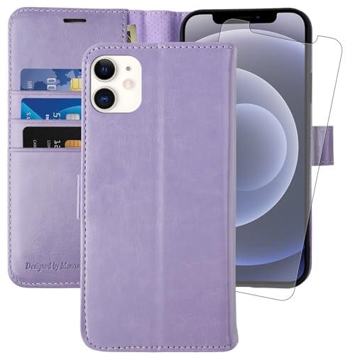 MONASAY iPhone 11 Hülle, Handyhülle [Schutzglas] [Verdicktes TPU] [RFID Schützt] [Kartenfächer] [Standfunktion] [Magnet], Stoßfeste Schutzhülle, Klapphülle Kompatibel für iPhone 11 6,1 Lavendel von MONASAY
