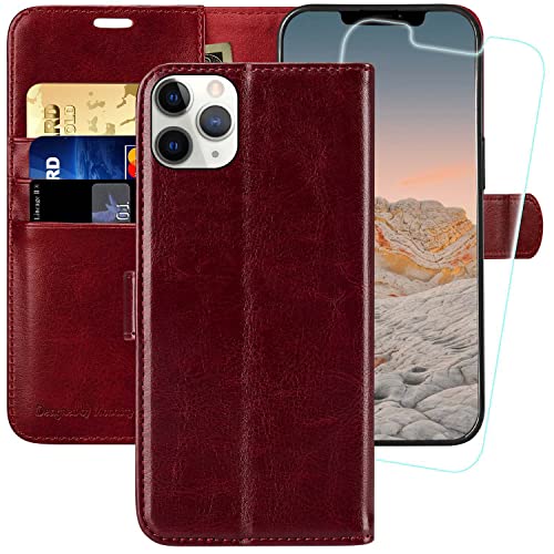 MONASAY Hülle Fit für Apple iPhone 12 Pro Max 5G Handyhülle 6.7 Zoll,[Schutzfolie][Kartenfach][Standfunktion][Magnet][RFID Schutz],Stoßfeste Schutzhülle,Premium Leder Flip Case, Burgund von MONASAY