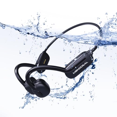 MONODEAL Kopfhörer Schwimmen, IP68 Knochenschall Kopfhörer Bluetooth 5.3 Sport Bone Conduction Kabellos Schwimmen Eingebaute 32GB MP3-Player Speicher, Open Ear Kopfhörer für Schwimmen Laufen von MONODEAL