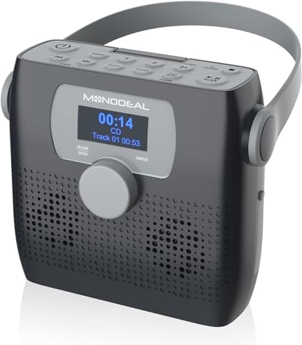 NEU 2024 Tragbarer CD Player mit Radio FM, MONODEAL Bluetooth Boombox CD Player mit Lautsprecher, Wiederaufladbar CD Player Tragbar mit UKW-Radio, Lautsprecher, Sleep Timer von MONODEAL