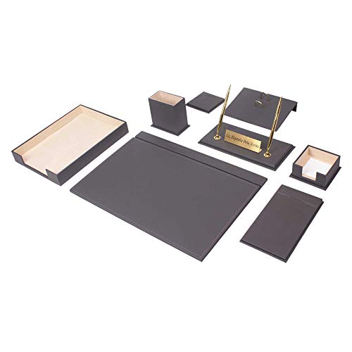 Schreibtisch-Set aus Leder – Schreibtisch-Organizer-Set – Büro-Schreibtischunterlagen-Zubehör – Dokumentenablage – 10 Zubehörteile – Schreibtisch-Organizer (Gray) von MOOGCO