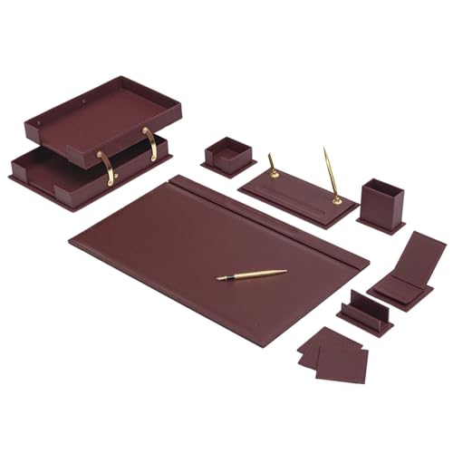 Bonded Set Luxus-Schreibtischunterlage und Schreibtisch-Organisation, Schreibtisch-Organizer, Leder-Schreibtisch-Organizer (Burgundy) von MOOGCO