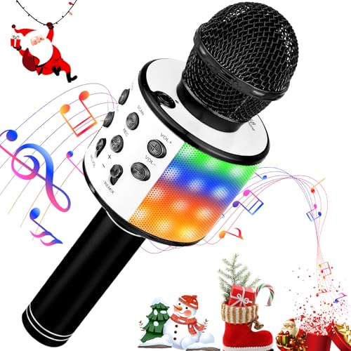 Drahtloses Bluetooth Karaoke Mikrofon für Kinder, Tragbarer 4-in-1 Karaoke Maschinenlautsprecher, Heim KTV Player mit Aufnahmefunktion, Kompatibel mit Android iOS und PC (Black) von MOOKLIN ROAM