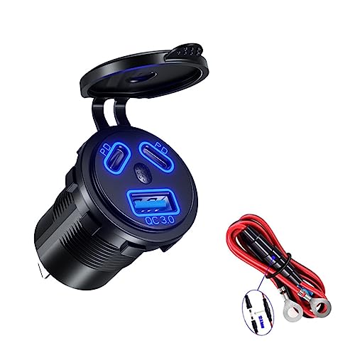 MOONDAME Doppelte PD45W Schnelllade Autoladegerät Buchse Mit LED Licht Wasserdichter USB QC3.0-Ladegerät Adapter Für 12 V/24 V Auto Boot von MOONDAME