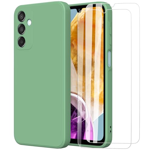 MOONESS Hülle kompatibel mit Samsung Galaxy M15 5G 6,5 Zoll,Handyhülle für Samsung Galaxy M15 / F15 5G mit 2 Stück Schutzfolie,Liquid Silikon TPU Schutzhülle Dünn Backcover - Grün von MOONESS