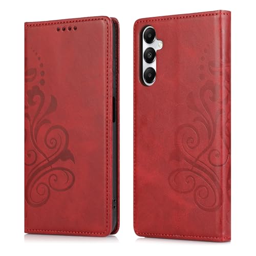 MOONESS Schutzhülle für Samsung Galaxy A15 4G / 5G Hülle Leder,Handyhülle für Samsung Galaxy A15 4G,Magnetisch Prägung PU Leder Tasche Case für Samsung Galaxy A15 5G - Rot von MOONESS