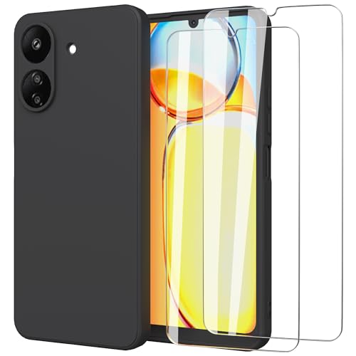 MOONESS kompatibel mit Xiaomi Redmi 13C 6,74 Zoll Hülle,Handyhülle für Xiaomi Redmi 13C 6,74 Zoll mit 2 Stück Schutzfolie,Liquid Silikon TPU Schutzhülle Dünn Backcover - Schwarz von MOONESS