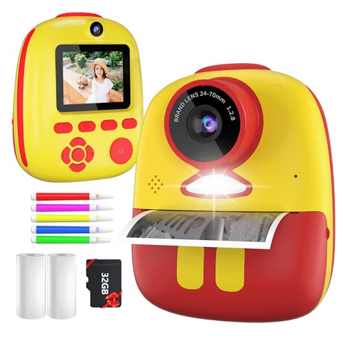 Kinderkamera Sofortbildkamera, Digitalkamera für Kinder mit Druckpapier & 32G TF Karte, Selfie-Kamera für Kleinkinder VideoKamera mit farbigen Stiften & Aufkleber, Geschenk für Kinder 3-14 Jahren von MOREXIMI