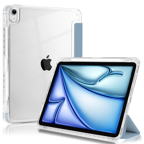 MOROCK Hülle für iPad Air 27.9 cm M2 2024, iPad Air 5th/4th Generation 10.9 Zoll 2022/2020 mit Stifthalter, Trifold Stand Case für iPad Air 6/5/4, stoßfeste Abdeckung mit klarer Rückschale, Misty Blue von MOROCK