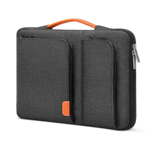 MOSISO 360 Schützende Laptop Hülle Kompatibel mit MacBook Air/Pro, 13-13,3 Zoll Notebook, Kompatibel mit MacBook Pro 14 M3 M2 M1,Side Open Tasche mit 2 Zubehör Taschen&Handgriff&Gürtel, Schwarz von MOSISO