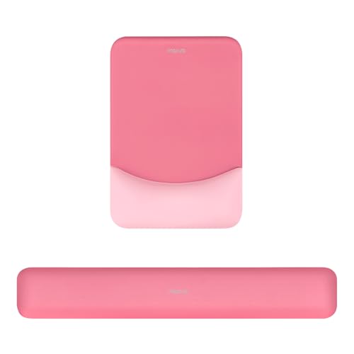 MOSISO Handgelenkstütze für Mauspad&Tastatur Set, Rechteckig Ergonomisch Mauspad Rutschfest Basis Home/Büro Schmerzlinderung&Typing Kissen mit Neopren Cloth&Erhöht Gebogen Memory Schaum,Melone Rosa von MOSISO