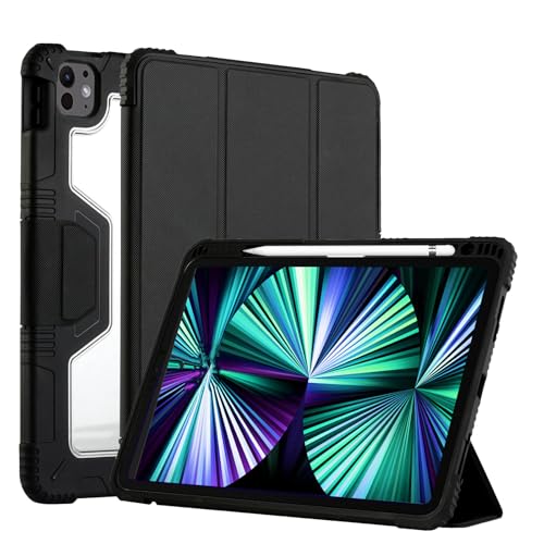 MOSISO Hülle Kompatibel mit iPad Pro 11 Zoll 2024 M4 (5th Gen) A2836 A2837 A3006, Trifold-Ständer Hartschale mit Auto Sleep/Wake, Stoßsicher mit Cover mit klarer Rückenschale&Bleistifthalter, Schwarz von MOSISO