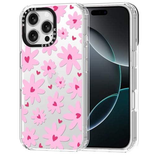 MOSNOVO Hülle für iPhone 16 Pro Max – Durchsichtige, schlanke, stoßfeste TPU+PC-Handyhülle, [6,6 Fuß Fallschutz/Anti-Abziehen] - Liebe in voller Blüte von MOSNOVO