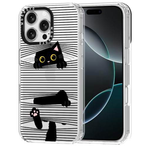 MOSNOVO Hülle für iPhone 16 Pro Max – Durchsichtige, schlanke, stoßfeste TPU+PC-Handyhülle, [6,6 Fuß Fallschutz/Anti-Abziehen] - Versteckte Schwarze Katze von MOSNOVO