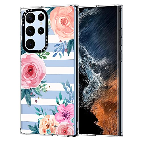 MOSNOVO für Samsung Galaxy S22 Ultra 5G Hülle – Durchsichtige, schlanke, stoßfeste TPU+PC-Handyhülle, [6,6 Fuß Fallschutz/Anti-Abziehen] - Blütenstreifen-Blume von MOSNOVO