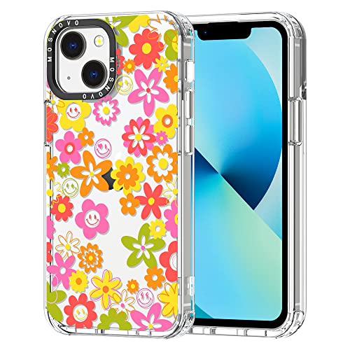 MOSNOVO für iPhone 13 Hülle – Durchsichtige, schlanke, stoßfeste TPU+PC-Handyhülle, [6,6 Fuß Fallschutz/Anti-Abziehen] - 70er Jahre Groovy-Blume von MOSNOVO