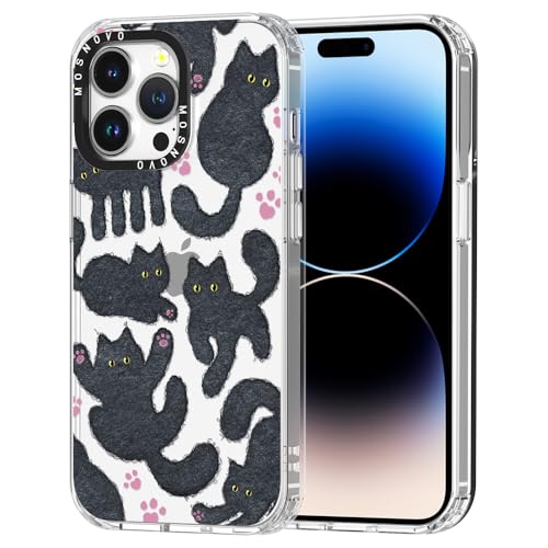 MOSNOVO für iPhone 14 Pro Max Hülle – Durchsichtige, schlanke, stoßfeste TPU+PC-Handyhülle, [6,6 Fuß Fallschutz/Anti-Abziehen] - Schwarze pelzige Katze von MOSNOVO