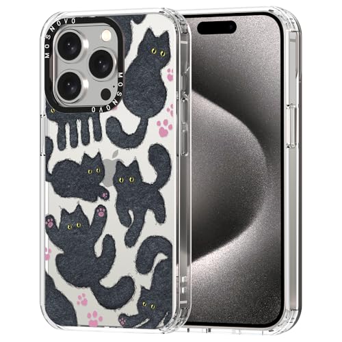 MOSNOVO für iPhone 15 Pro Hülle – Durchsichtige, schlanke, stoßfeste TPU+PC-Handyhülle, [6,6 Fuß Fallschutz/Anti-Abziehen] - Schwarze pelzige Katze von MOSNOVO