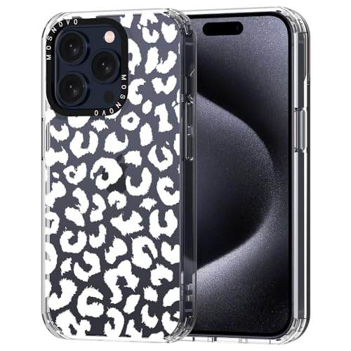 MOSNOVO für iPhone 15 Pro Hülle – Durchsichtige, schlanke, stoßfeste TPU+PC-Handyhülle, [6,6 Fuß Fallschutz/Anti-Abziehen] - Weißer Leoparden-Print von MOSNOVO