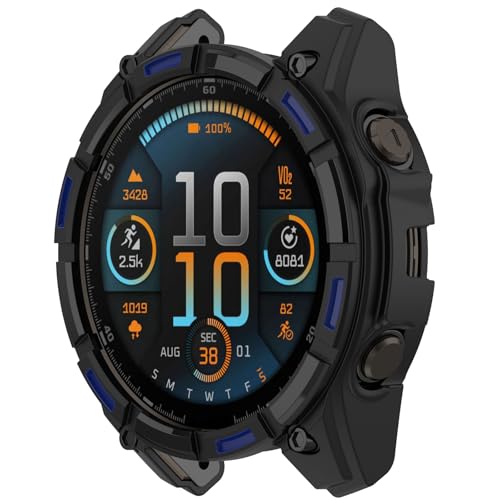 MOTONG Kompatibel mit Garmin Fenix 8 Solar 47 mm Schutzhülle – TPU-Schutzhülle, kompatibel mit Garmin Fenix 8 Solar 47 mm (Schwarz + Blau) von MOTONG