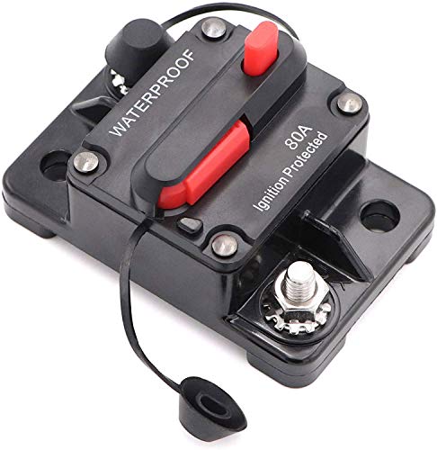 Schutzschalter 50-300A,DC12-48V Sicherungshalter Wasserdicht,Auto Leistungsschutzschalter mit Manueller Reset,Kfz Sicherung für Motor Auto Marine Boat Stereo Audio(80A) von MOTTDAM