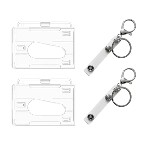 Ausweishülle, 2 Stück Transparent Hartplastik Ausweishalter mit Schlüsselanhänger, Durchsichtige Kartenhülle für Ausweise, Kreditkarten Scheckkartenhülle, ID Card Holder von MOVKZACV