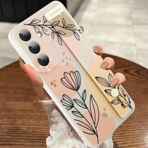 MOWIME Kompatibel mit S25 Hülle mit Handschlaufe, Blume Blume Stoßfest Weich TPU Schutzhülle Frauen Mädchen Slim Anti-Kratzer Hülle für S25 15.7 cm Beige von MOWIME