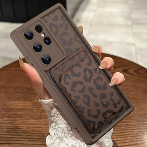 MOWIME Kompatibel mit Samsung Galaxy S22 Ultra Hülle mit Kartenhalter, Gepardendruck Stoßfeste Weiche TPU Schutzhülle Frauen Mädchen, Anti-Kratzen Wallet Case für Galaxy S22 Ultra 6,8 Zoll, Braun von MOWIME