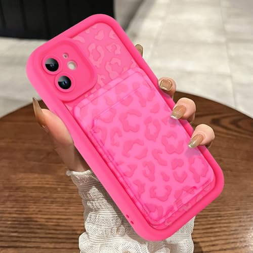 MOWIME Kompatibel mit iPhone 11 Hülle mit Kartenhalter, Geparden-Druck, stoßfest, weiche TPU-Schutzhülle, für Damen und Mädchen, Anti-Kratzer Wallet Case für iPhone 11 6,1 Zoll, Hot Pink von MOWIME