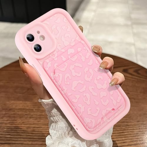 MOWIME Kompatibel mit iPhone 11 Hülle mit Kartenhalter, Geparden-Druck, stoßfest, weiche TPU-Schutzhülle, für Damen und Mädchen, Anti-Kratzer Wallet Case für iPhone 11 6,1 Zoll, Rosa von MOWIME