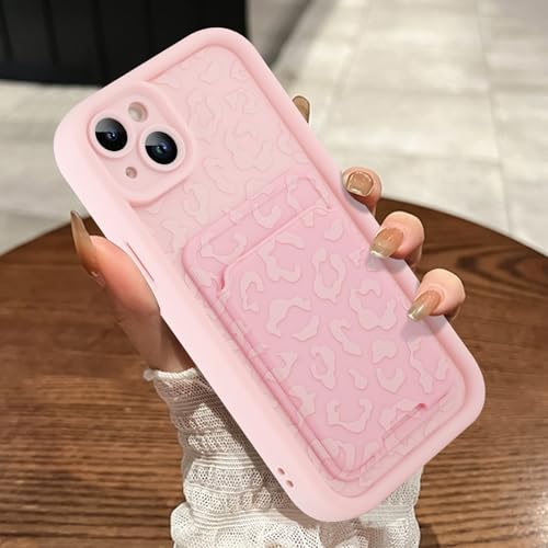 MOWIME Kompatibel mit iPhone 14 Plus Hülle mit Kartenhalter, Geparden-Druck, stoßfest, weiche TPU-Schutzhülle, für Damen und Mädchen, Anti-Kratzer Wallet Case für iPhone 14 Plus 6,7 Zoll, Rosa von MOWIME