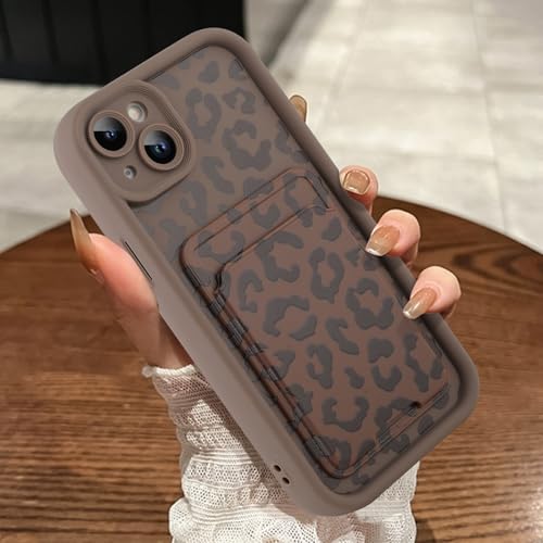 MOWIME Kompatibel mit iPhone 15 Plus Hülle mit Kartenhalter, Geparden-Druck, stoßfest, weiche TPU-Schutzhülle, für Damen und Mädchen, Anti-Kratzer Wallet Case für iPhone 15 Plus 6,7 Zoll, Braun von MOWIME