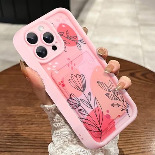 MOWIME Kompatibel mit iPhone 15 Pro Max Hülle mit Kartenhalter, Blumen Blume Stoßfest Weich TPU Schutzhülle Frauen Mädchen Anti-Kratzer Wallet Case für iPhone 15 Pro Max 6,7 Zoll, Rosa von MOWIME